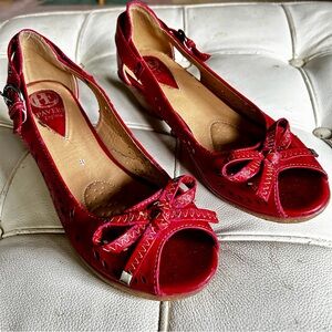 Paver’s England wedge peep toe shoes red sz 8 good condition